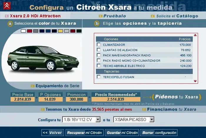 Configurador Citroën - sitio web
